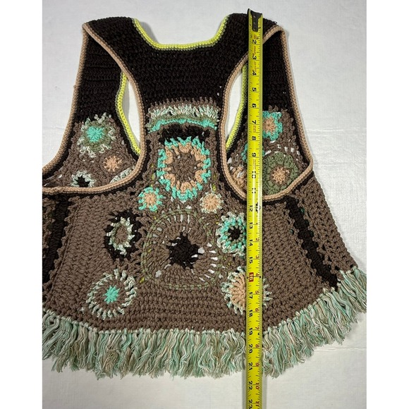 Free People Free Desert Rose Crotchet Vest Boho Patchwork Fringe Size S - Picture 7 of 7